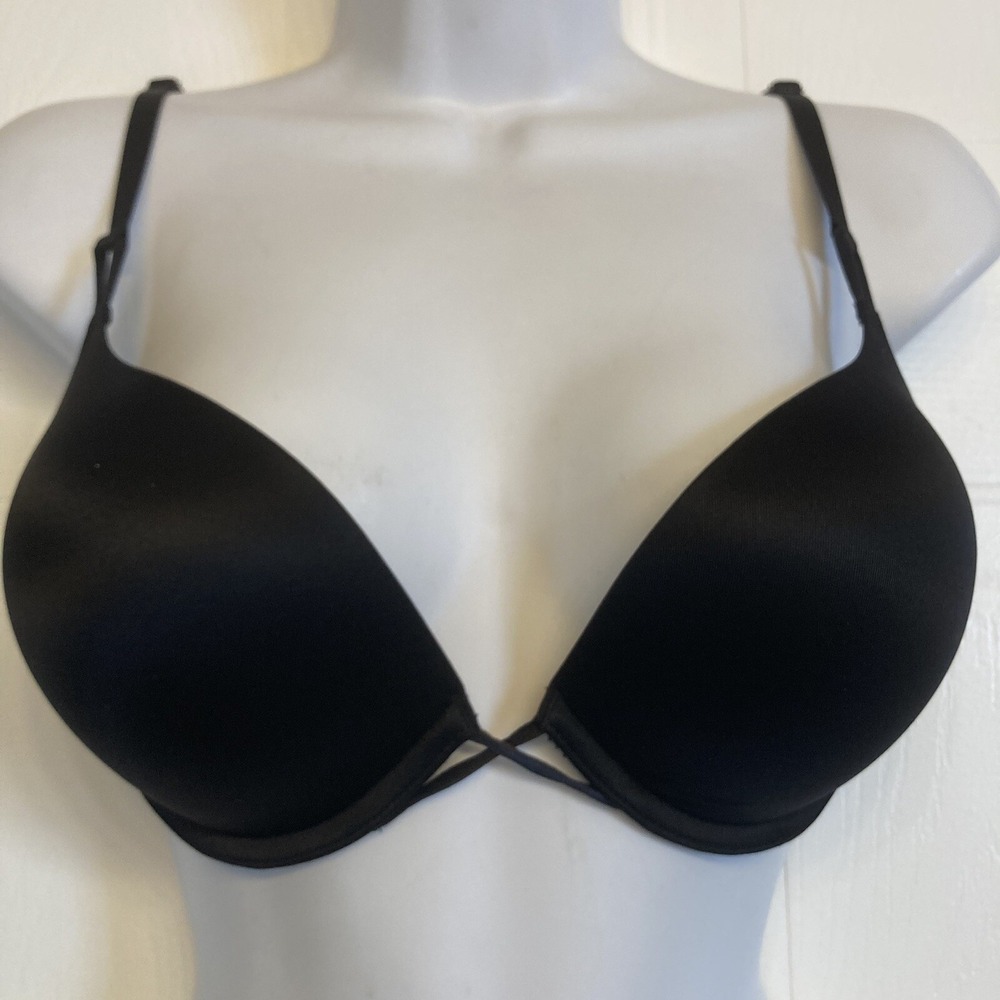 Victoria's Secret Bombshell Plunge Bra 32D Black Add 2 Cups Push Up Lingerie NEW